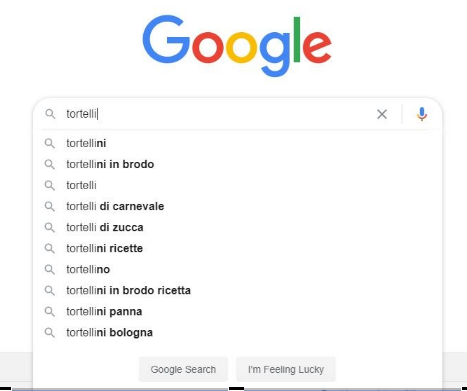 Ricerca su Google della parola Tortelli