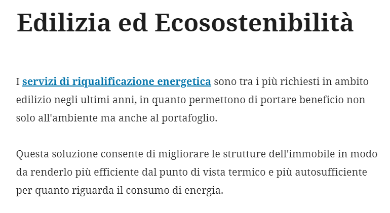 Testo con chiave parziale, il link è stato inserito su Servizi di riqualificazione energetica