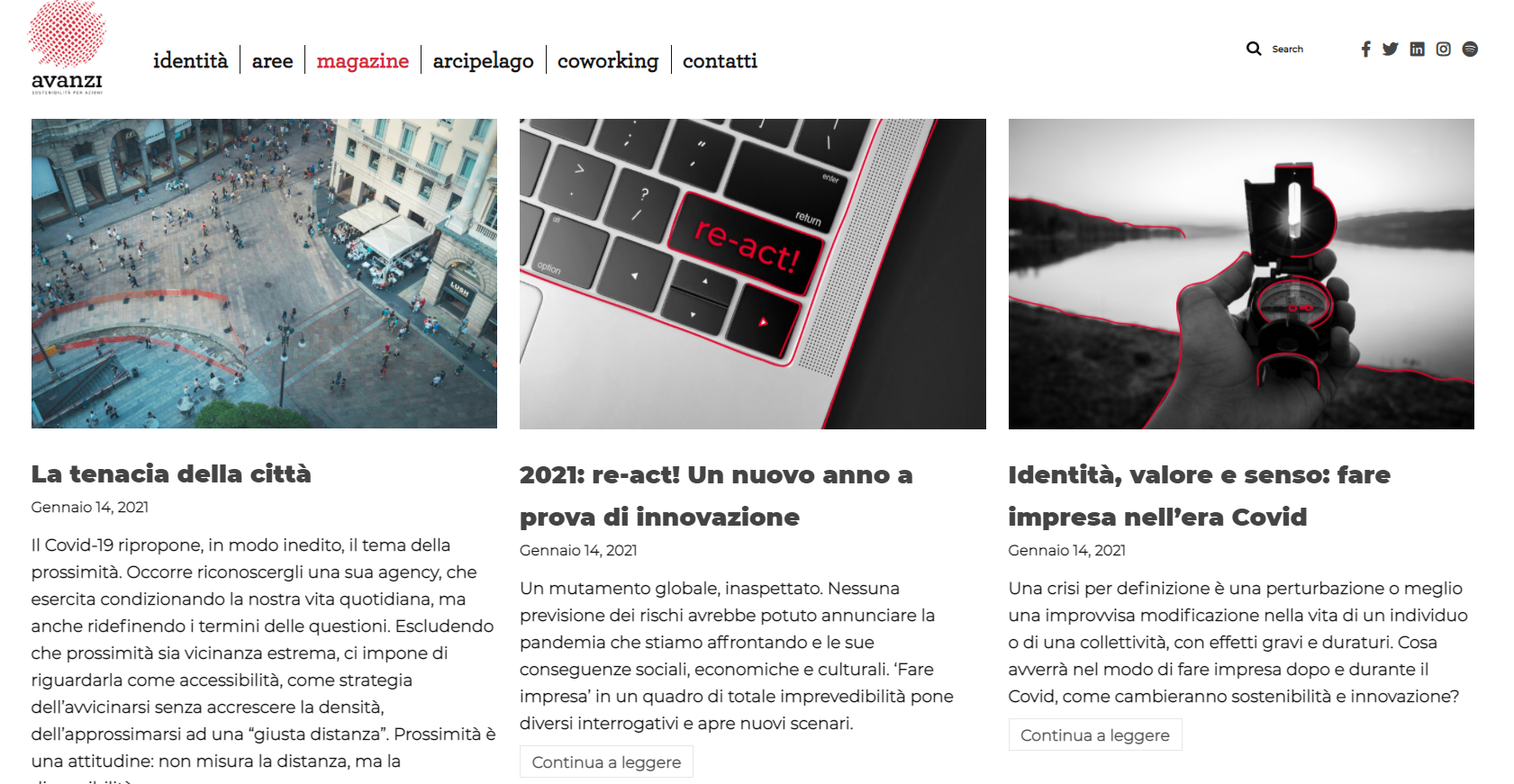 Sezione Magazine del sito web di Avanzi