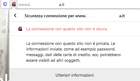 La visualizzazione di un messaggio che avvisa che la navigazione sul sito attualmente visualizzato non è sicura