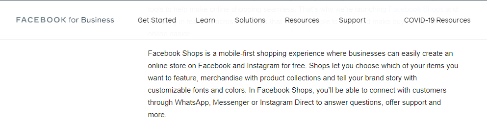 facebook for businesses shops