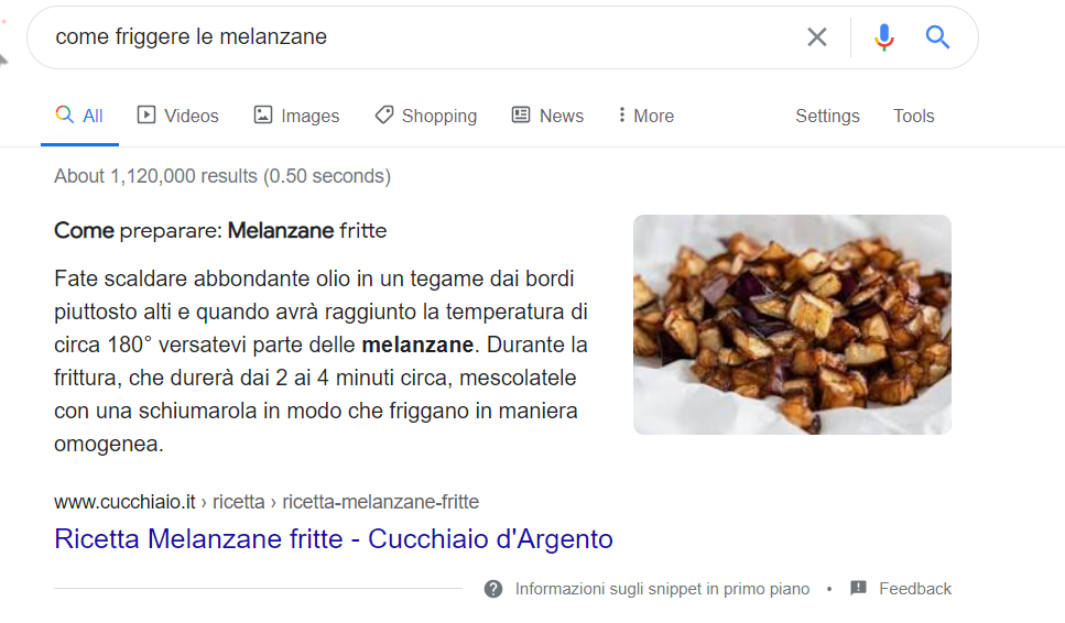 Featured Snippet Testo: come friggere le melanzane