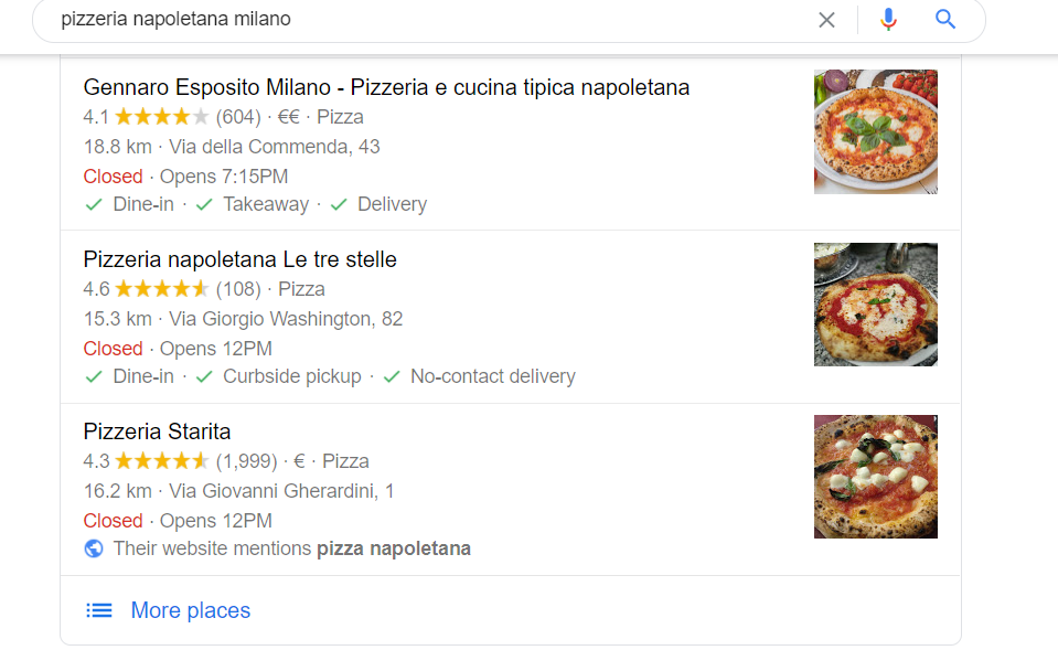 Risultati di Google My Business per Pizzeria Napoletana Milano