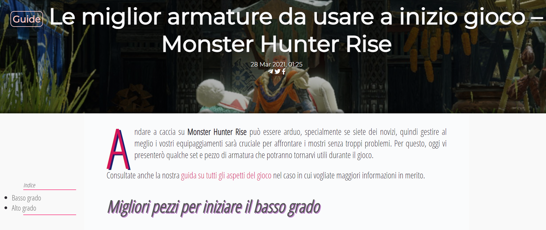 Incipit del contenuto Le migliori armature da usare a inizio gioco - Monster Humter Rise dal sito ilovevg.it
