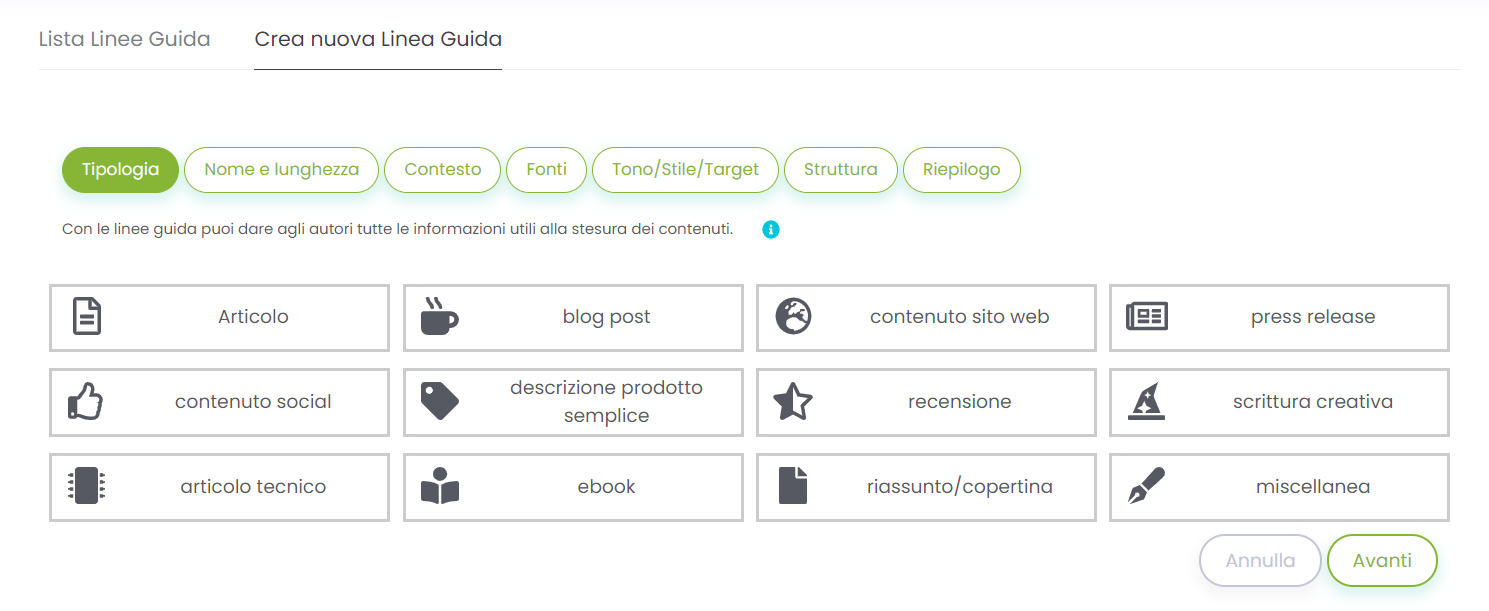 Pagina da cui i Clienti di Melascrivi possono procedere con la compilazione del brief che verrà visualizzato all'Autore nel momento della scrittura del contenuto. Qui vengono indicate tutte le informazioni importanti.