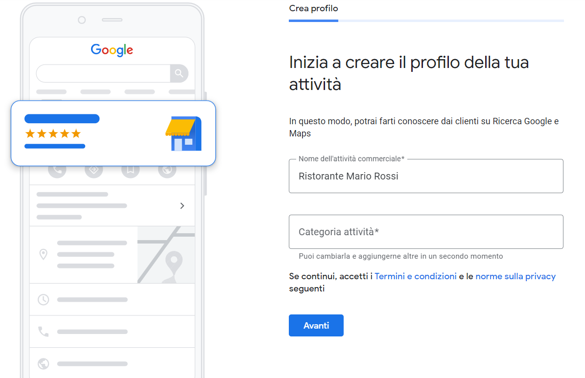 Creazione di una scheda Google My Business