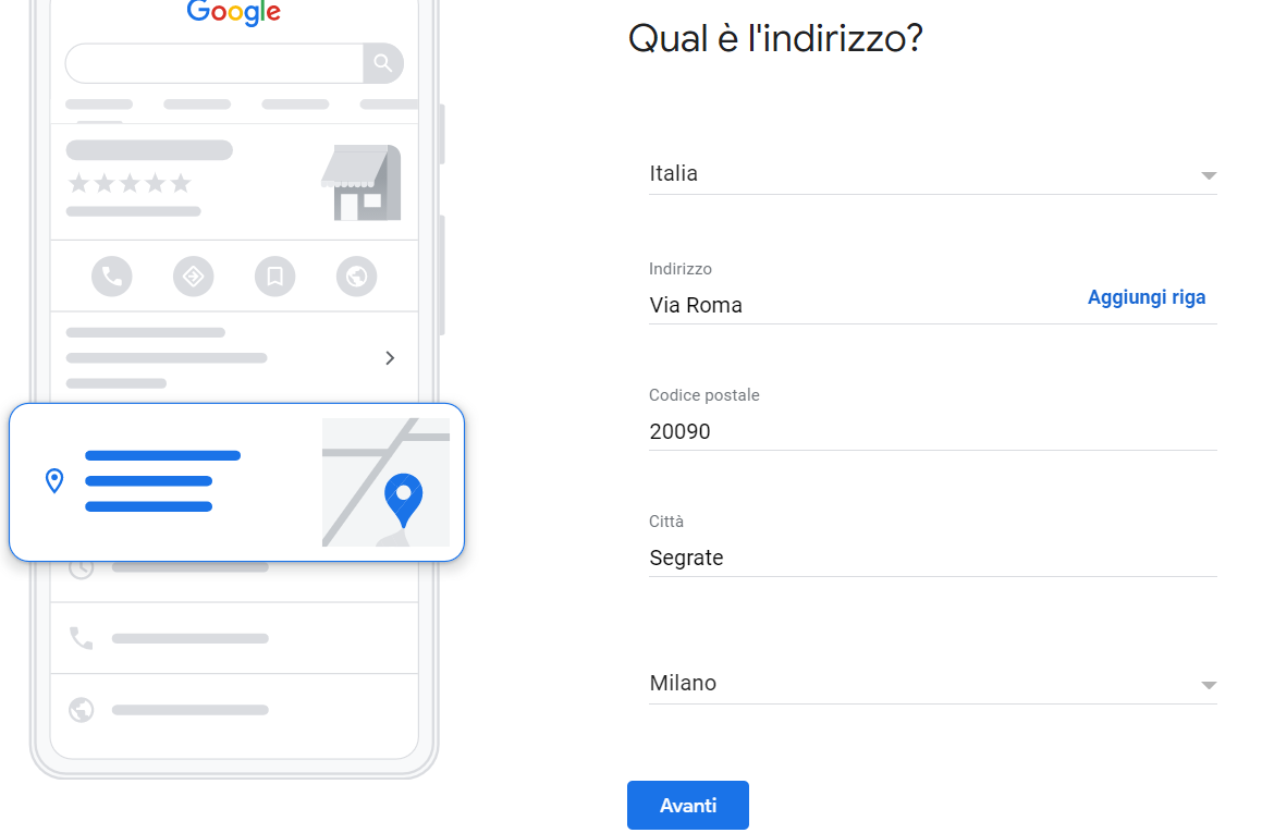 Scheda Google My Business: indirizzo