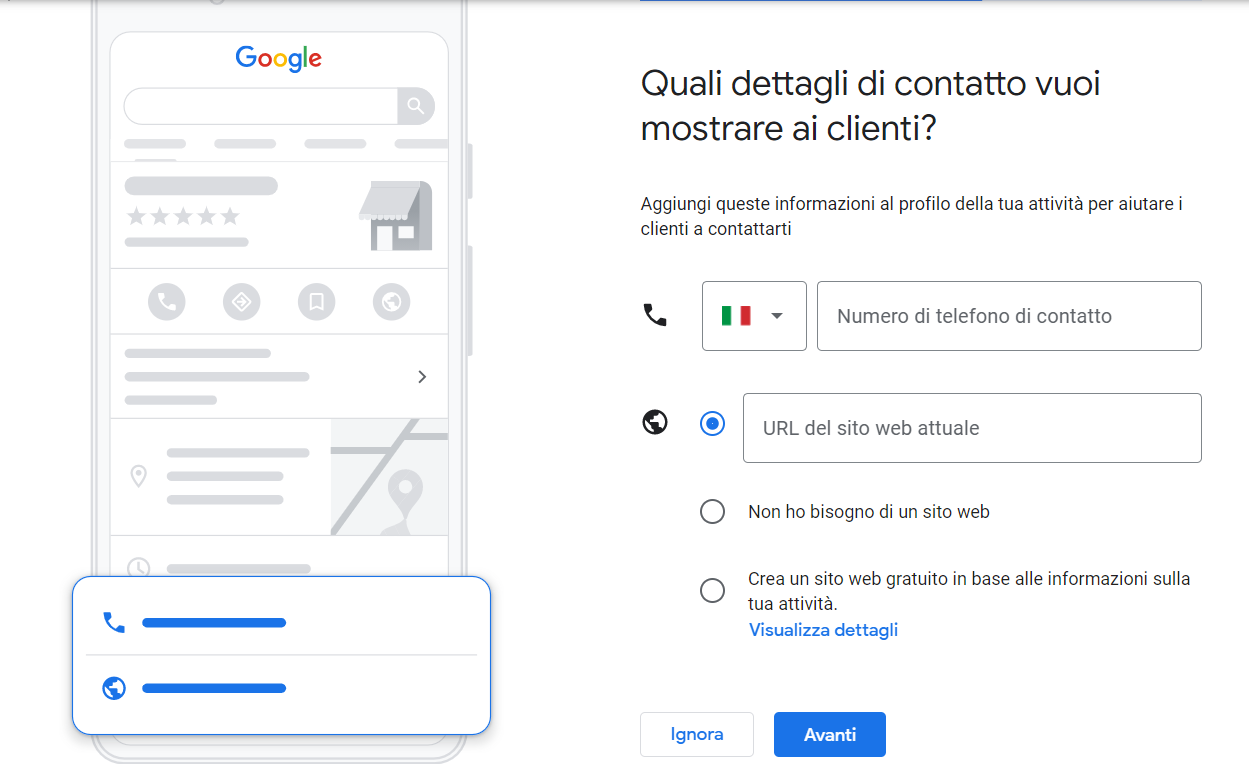 Scheda Google My Business: contatto