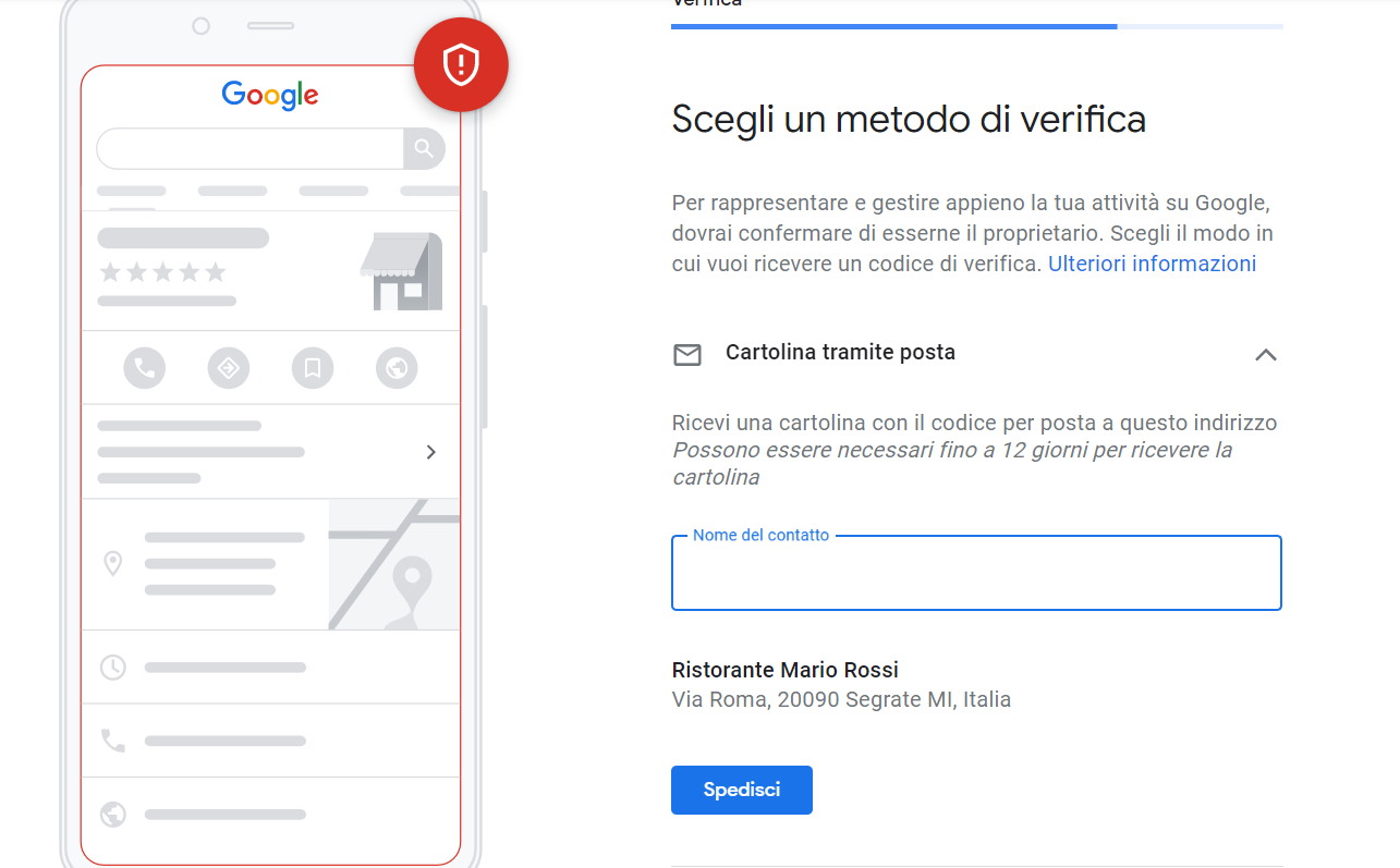 Scheda Google My Business: verifica scheda