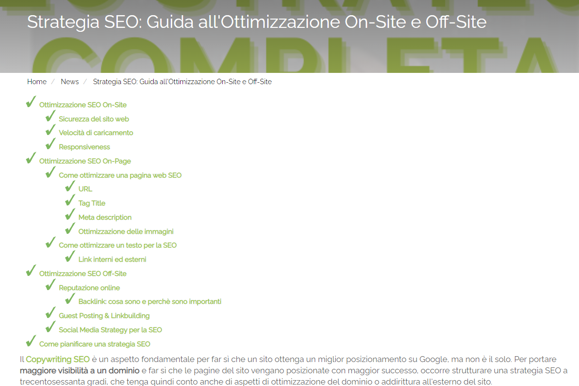 Incipit dell'articolo Strategia SEO: Guida all'Ottimizzazione On-Site e Off-Site nella sezione News del sito di Melascrivi