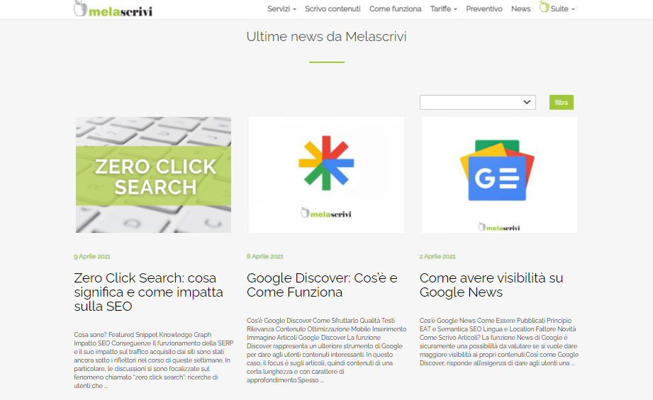 La sezione blog News del sito di Melascrivi