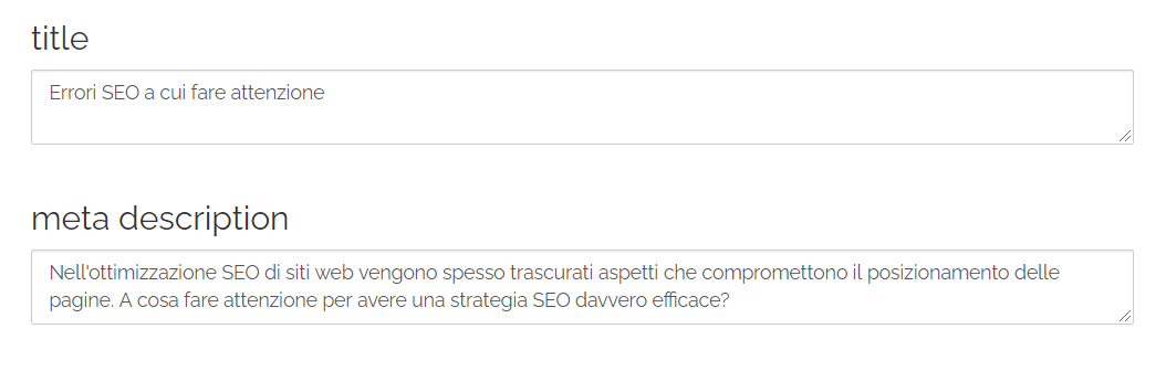 Inserimento di metadescription tramite CMS