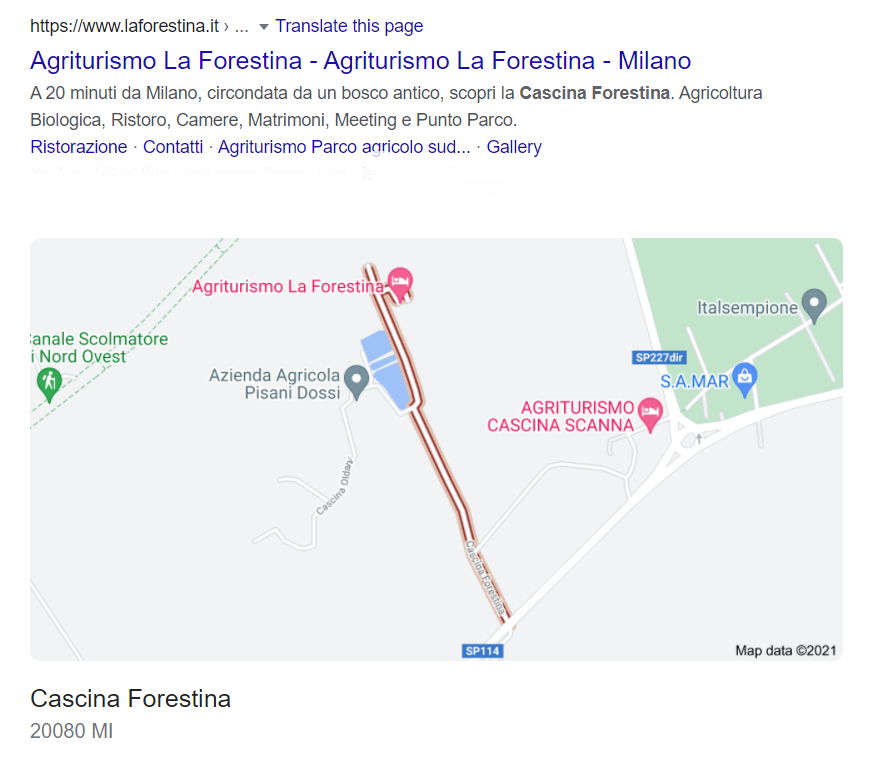 Risultato Google con mappa per Cascina Forestina