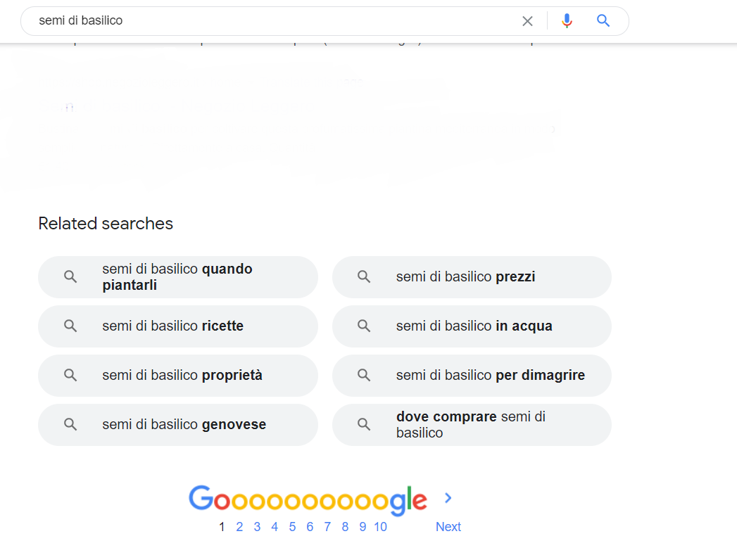 Ricerche correlate suggerite da Google per la query Semi di basilico