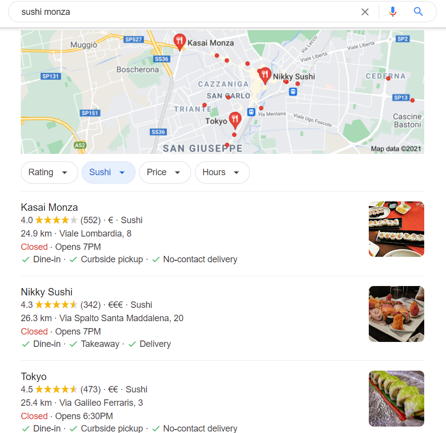 Risultato con mappa per Sushi Monza