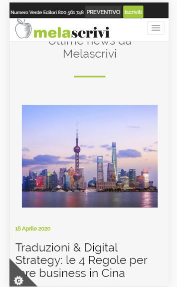 Schermata in visualizzazione mobile per un contenuto pubblicato nella sezione News di Melascrivi. Il contenuto tratta alcuni consigli per una digital strategy orientata al mercato cinese